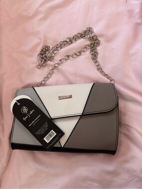 Gray and White Geometric Crossbody Bag